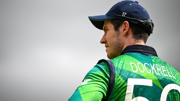 George Dockrell of Ireland during match three of the T20 International Series between Ireland and the West Indies at Bready Cricket Club in Magheramason, Tyrone.