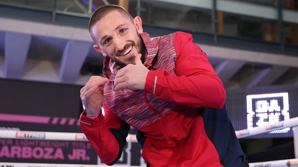 Jazza Dickens during a public workout ahead of the Matchroom Boxing event on February 12, 2025 in Manchester, England.