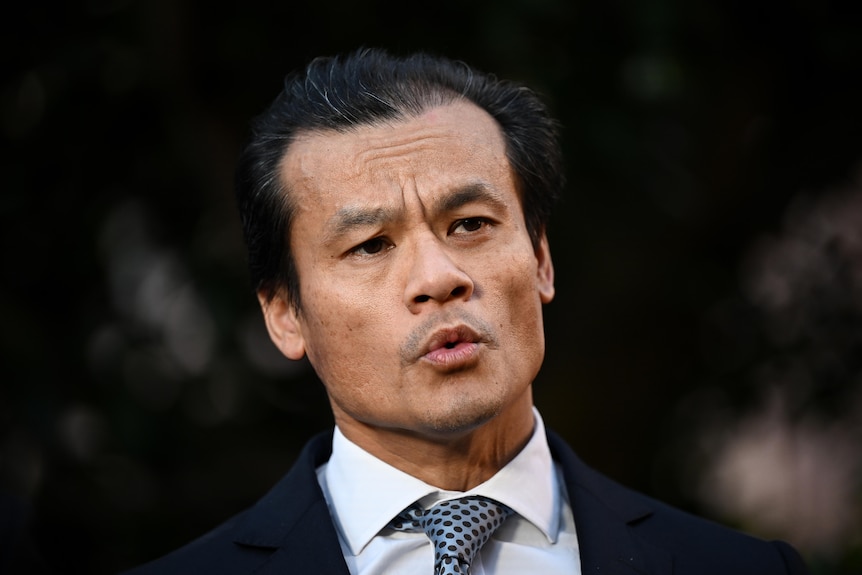 a man talking to the media outdoors