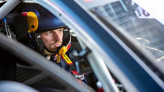 Four-time F1 world champion Max Verstappen at the wheel of a Supercar as part of a Red Bull and Ford promotion in the USA.
