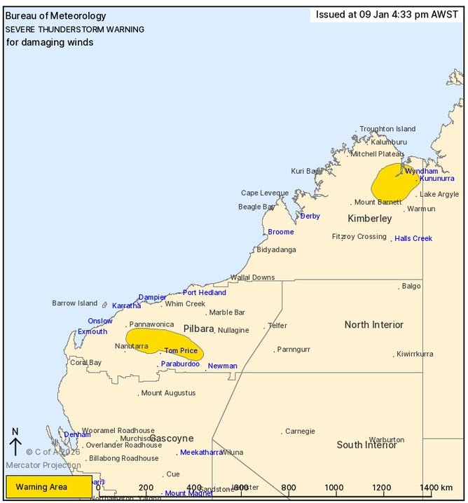 The warning areas highlighted in dark yellow.
