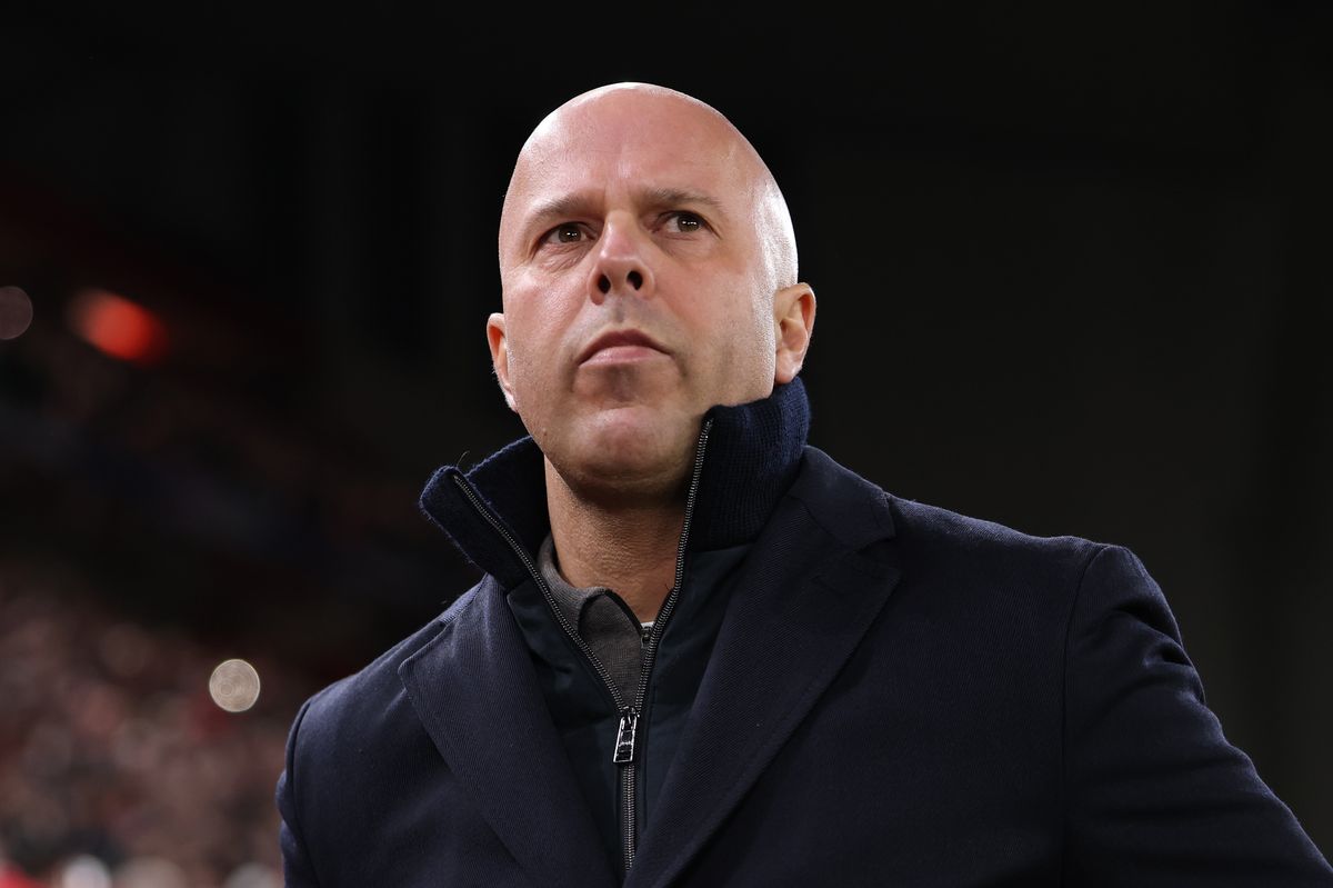 LIVERPOOL, ENGLAND - JANUARY 28: Arne Slot, Manager of Liverpool, looks on prior to the UEFA Champions League 2025/26 League Phase MD8 match between Liverpool FC and Qarabag FK at Anfield on January 28, 2026 in Liverpool, England. (Photo by Justin Setterfield/Getty Images)