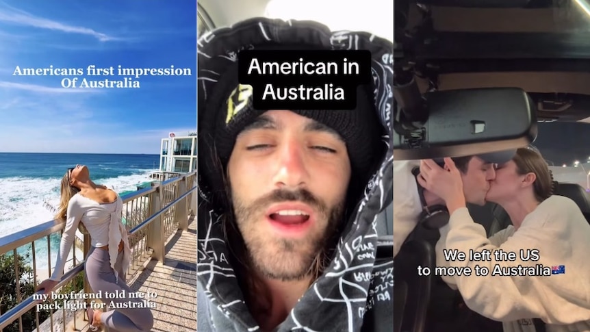 A triptych of three images from social media influencers, two female one male, with text graphics overlaid