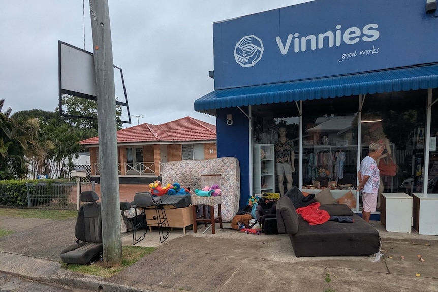 A pile of furniture dumped outside a shop in Caloundra