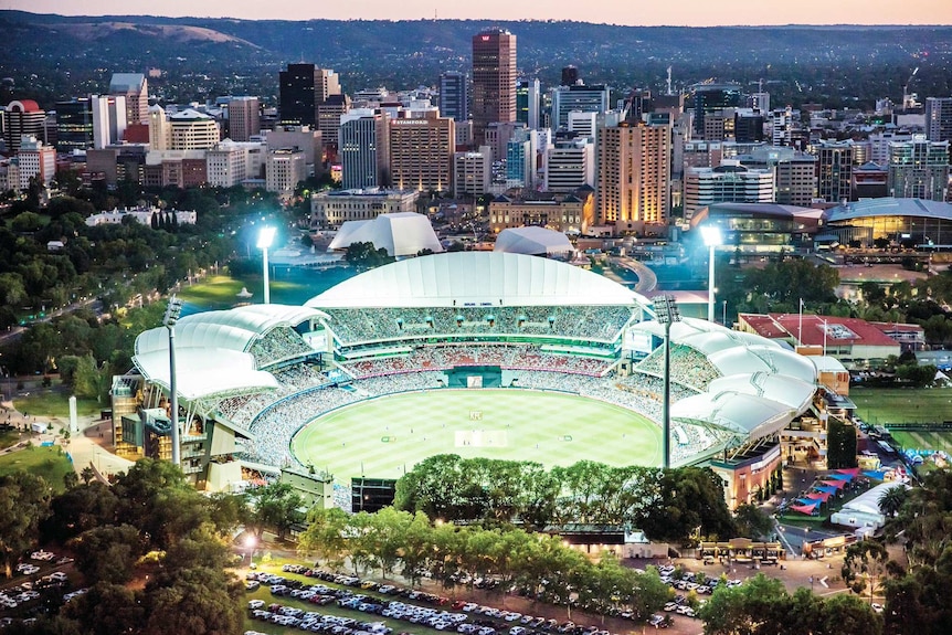 Adelaide Oval and city at night