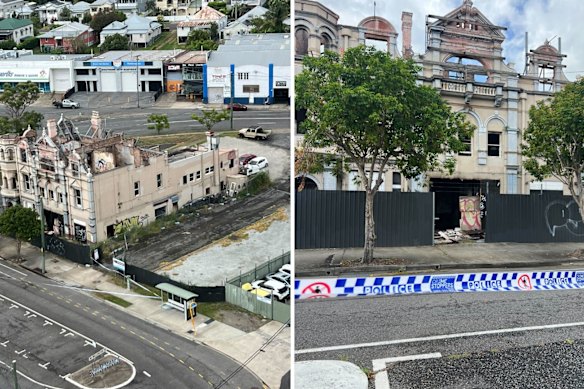 The aftermath of a third fire at Broadway Hotel in Woolloongabba.