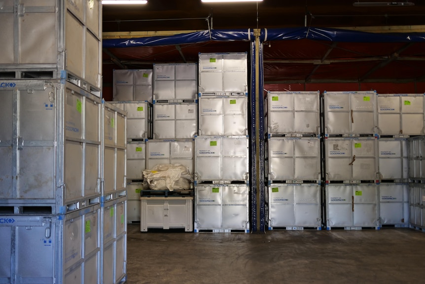 Metal boxes inside of a large coolroom