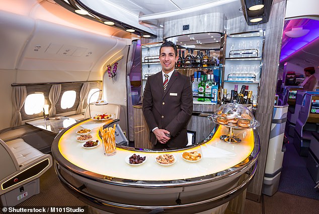 Something to drink? An Emirates Airbus A380 onboard lounge and bar in 2017