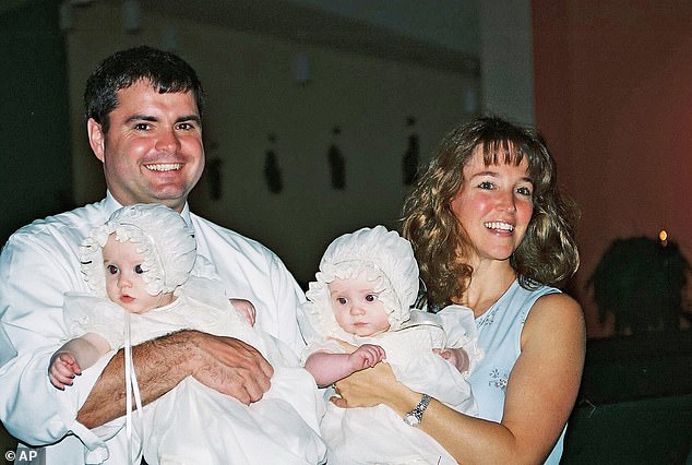 After Nowak's arrest, her husband Richard (left) filed for divorce and requested shared custody of their twin daughters and older son