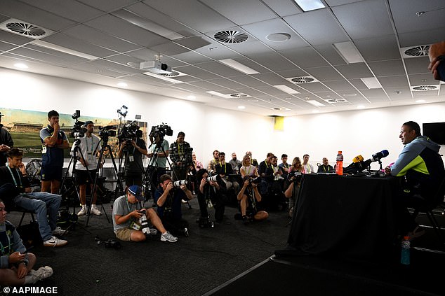 The 39-year-old made the sad announcement in front of a plethora of journalists and media professionals