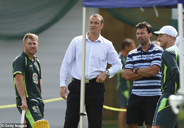 Clark (centre) had appeared to make scathing comments about Cricket Australia's head of cricket James Allsopp and chief selector George Bailey