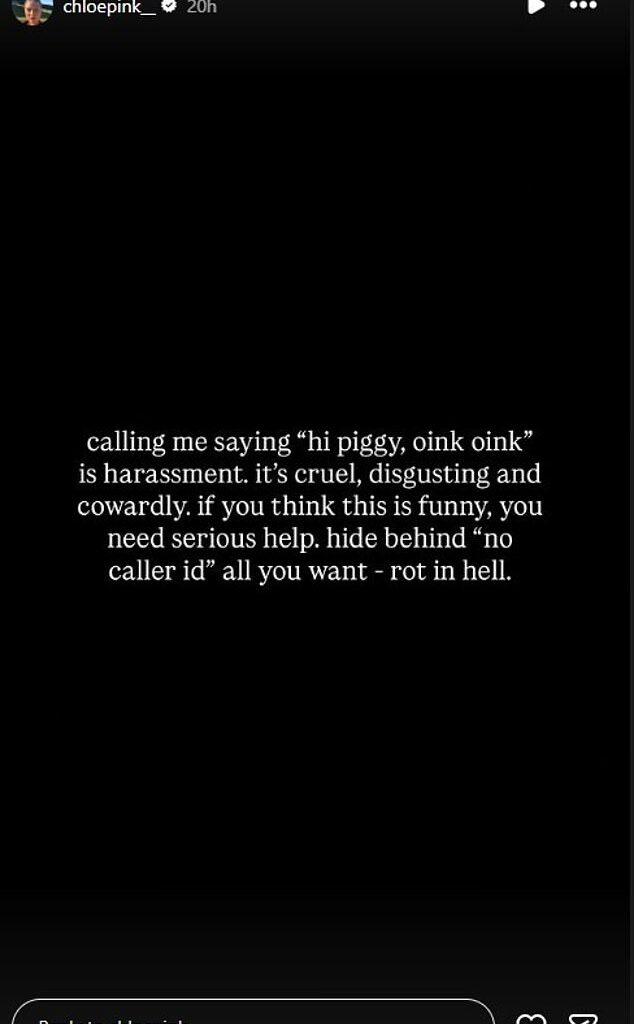 Footy WAG Chloe Pink has taken to social media to call out cruel online trolls (pictured)