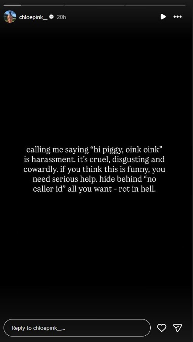 Footy WAG Chloe Pink has taken to social media to call out cruel online trolls (pictured)