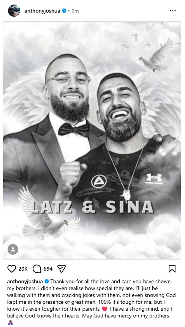 Joshua posted a heartfelt tribute to his two friends on Instagram on Thursday