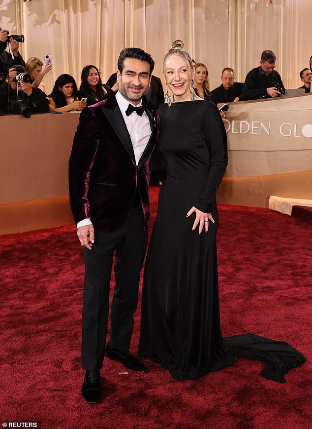 Kumail Nanjiani and Emily V. Gordon posed together on the red carpet