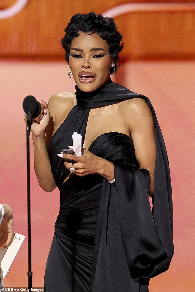 Taylor is a mother of two - Iman 'Junie' Tayla Shumpert Jr, ten , and Rue Rose Shumpert, five - as she joked that both her children are watching her shining moment at the Beverly Hilton