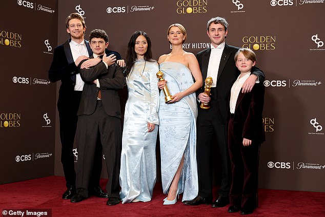 Pictured left to right: Joe Alwyn, Noah Jupe, Chloe Zhao, Jessie Buckley, Paul Mescal and Jacobi Jupe