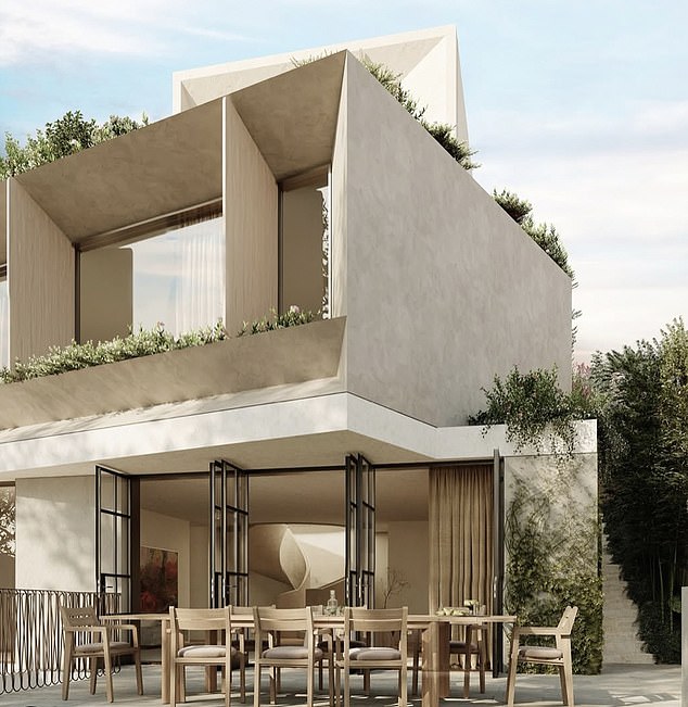 A design sketch shows the finished property will feature a stunning contemporary design, spacious surroundings, French windows and an indoor circular staircase