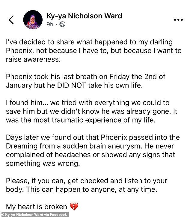 Spicer's partner Ky-ya Nicholson Ward (pictured) urged others to 'get checked and listen to your body'