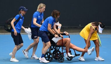 Helping her opponent Marina Stakusic leave the court in a wheelchair wasn't how Priscilla Hon (right) envisioned the scene when she finally returned to the second round of the Australian Open for the first time since 2020