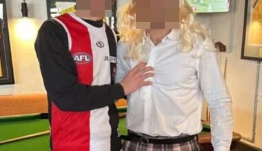 The Box Hill North Football Club is investigating Mad Monday celebrations from 2025 that allegedly saw a player dress as a schoolgirl and  pretend to sexually assault another player in a St Kilda jersey (pictured)