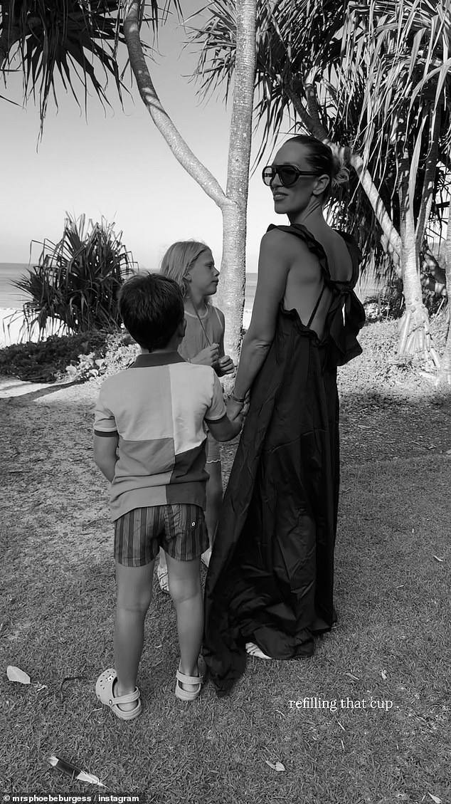 The former WAG, 36, took to the social media platform on Thursday to share some images and clips of her living it up in Noosa with her two children – Poppy, nine, and Billy, seven