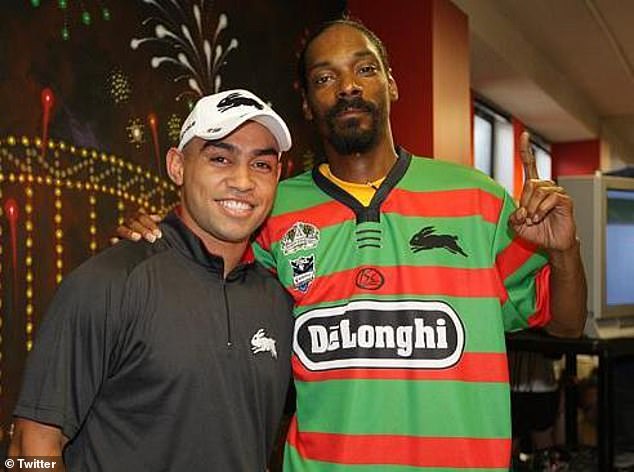The former South Sydney winger was at the Madison Hotel in Surry Hills on February 16, 2025 when an altercation erupted started between Merritt and a group of men he didn't know (he is pictured, with rapper Snoop Dogg)