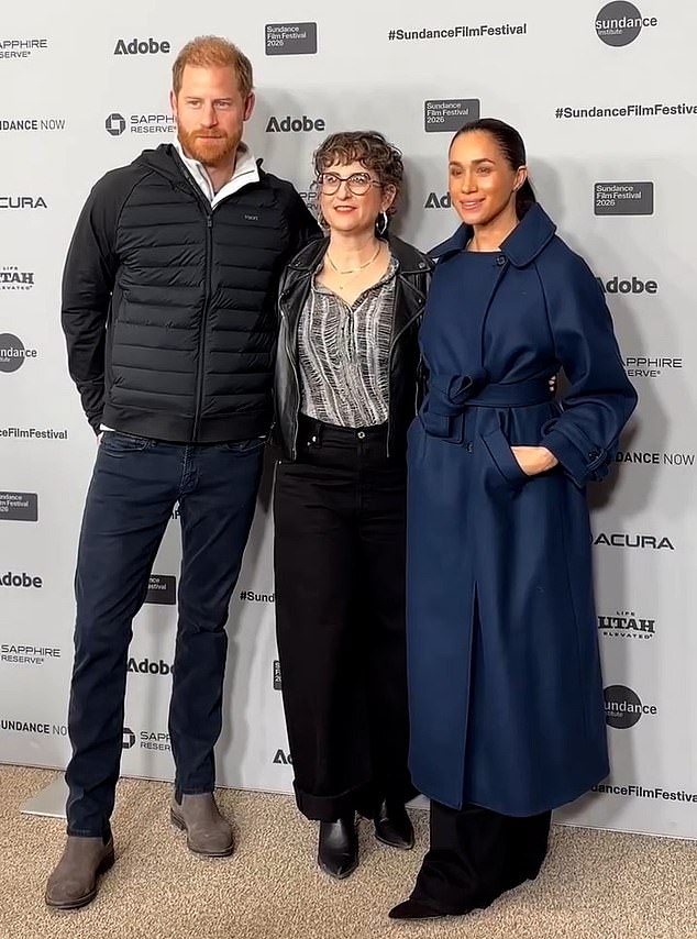 Meghan and Harry pictured alongside Cookie Queens director Alysa Nahamias at Sundance Film Festival