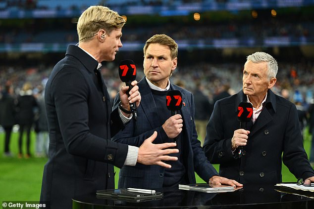 Channel Seven will not broadcast the VFL and VFLW this season (pictured left to right, Seven AFL commentators Nick Riewoldt, Kane Cornes and Bruce McAvaney)