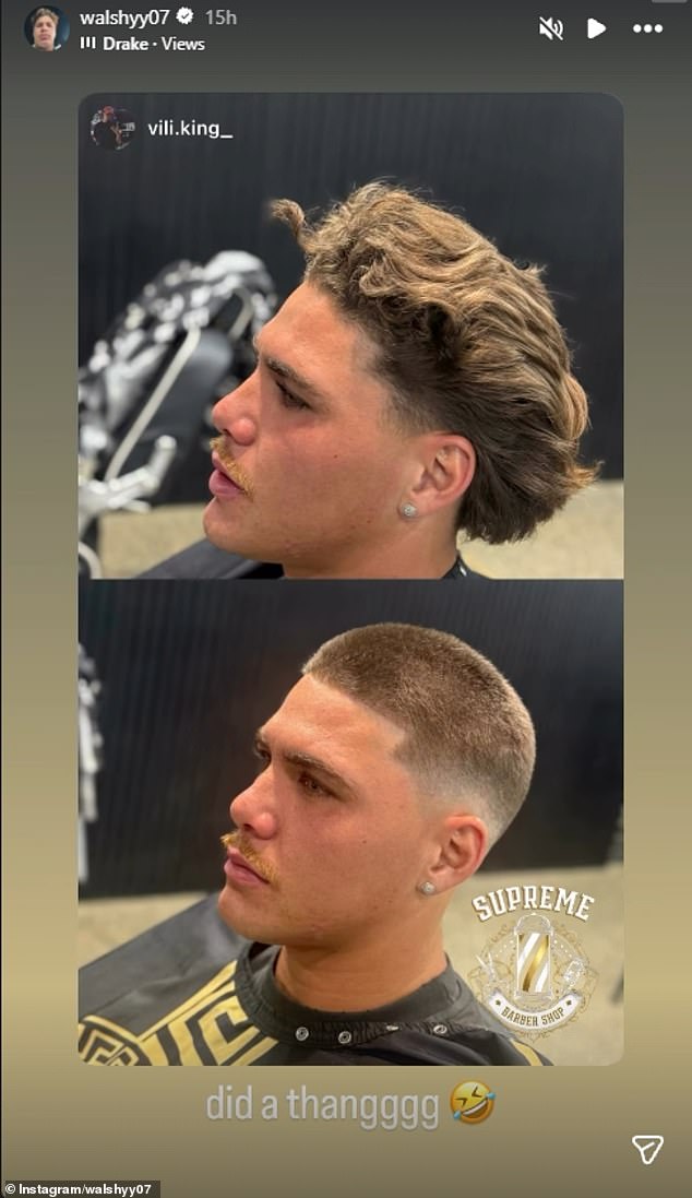 The NRL premiership-winner visited a Supreme Barber Shop on Thursday - and later revealed  his new look via an Instagram story (pictured)