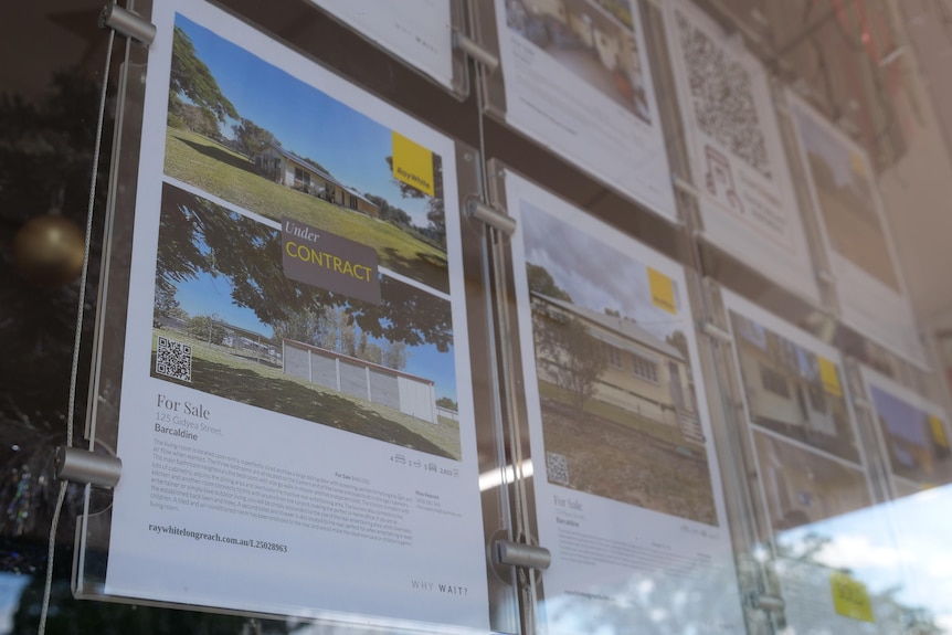 house listings stuck to a shop front window