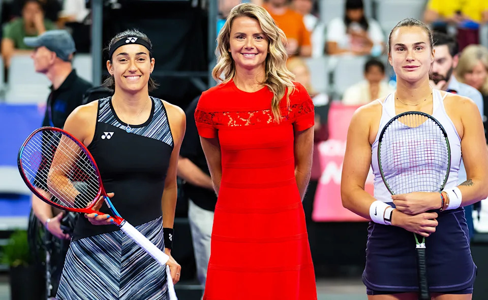 Daniela Hantuchova, pictured here with Caroline Garcia and Aryna Sabalenka at the WTA Finals in 2022. 