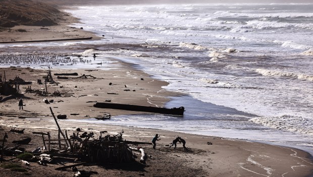 The king tide digs in to Salmon Creek State Beach, Saturday, Jan. 3, 2026, as a winter storm deposits additional debris. (Kent Porter / The Press Democrat)