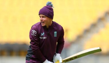 Sam Curran batting in wooly England hat