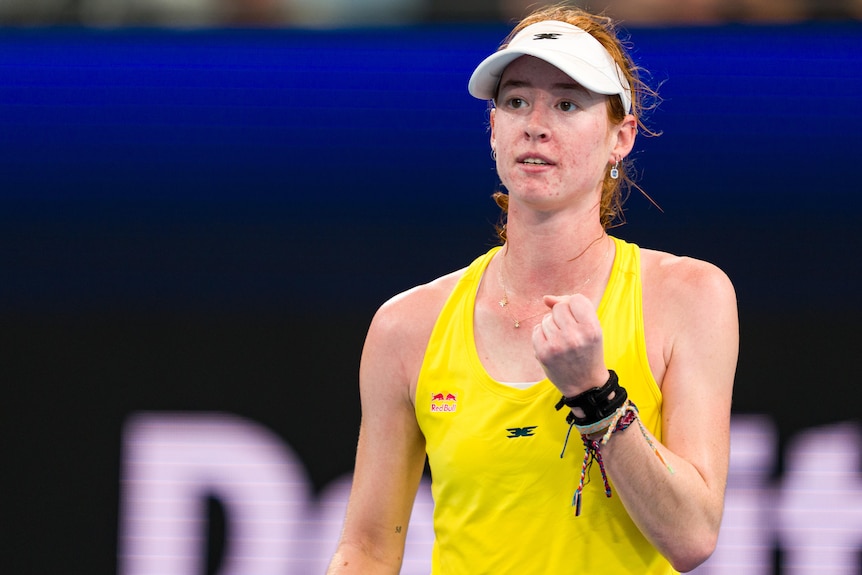 Maya Joint pumps her fist at the United Cup.