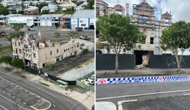 Woolloongabba building burns for third time
