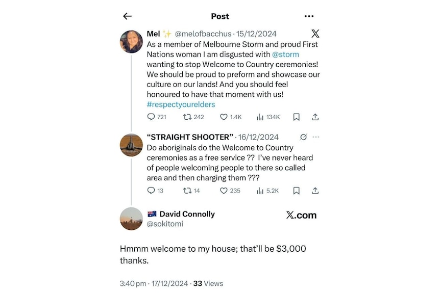 A screenshot shows people on Twitter talking about Welcome to Country.