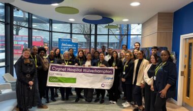 The team at Cygnet Hospital Wolverhampton celebrate their Good rating from the inspection