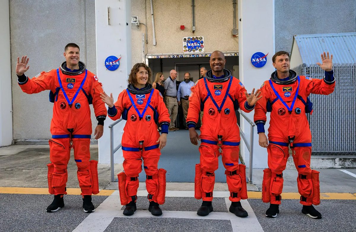 Artemis II crew members, from left: Jeremy Hansen, Christina Koch, Victor Glover and Reid Wiseman. Credit: NASA