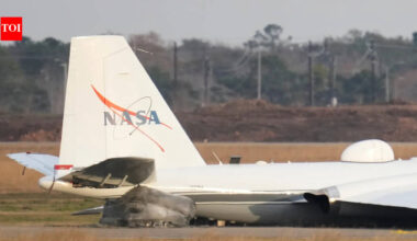 Watch: Nasa research plane makes emergency belly landing in Texas; crew safe