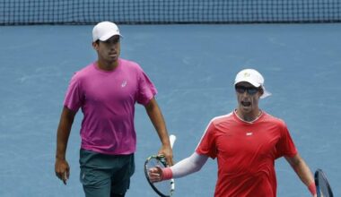 Locals Jason Kubler (L) and Marc Polmans celebrate making the Australian Open men's doubles final. Photo: Rob Prezioso/AAP PHOTOS