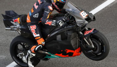Mika Kallio practice start wheelie, 2026 Sepang MotoGP Shakedown.