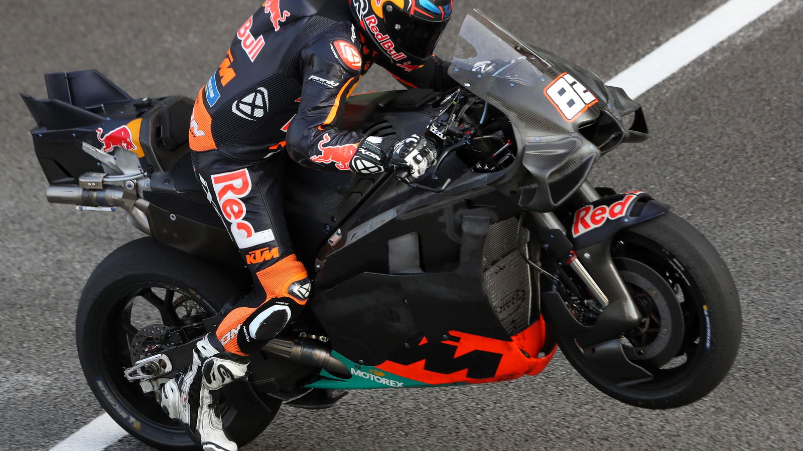 Mika Kallio practice start wheelie, 2026 Sepang MotoGP Shakedown.