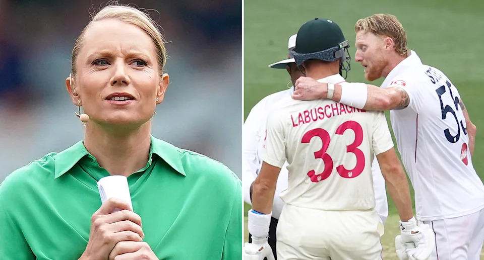 Pictured left is Alyssa Healy and on the right is England captain Ben Stokes with Aussie batter Marnus Lubuschagne. 