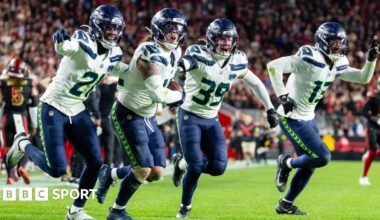 The Seattle Seahawks celebrate during a win against the San Francisco 49ers