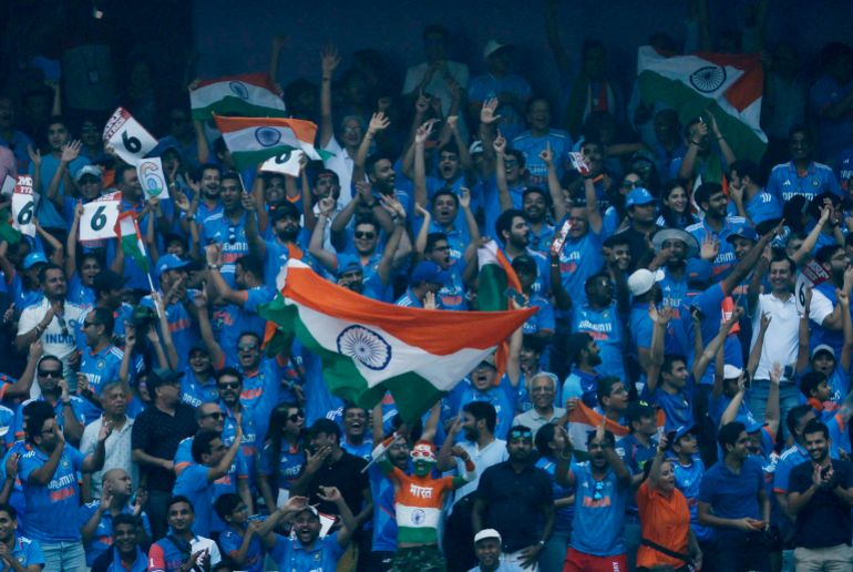 Cricket - ICC Cricket World Cup 2023 - Semi-Final - India v New Zealand - Wankhede Stadium, Mumbai, India - November 15, 2023 India fans in the stands during the match REUTERS/Francis Mascarenhas