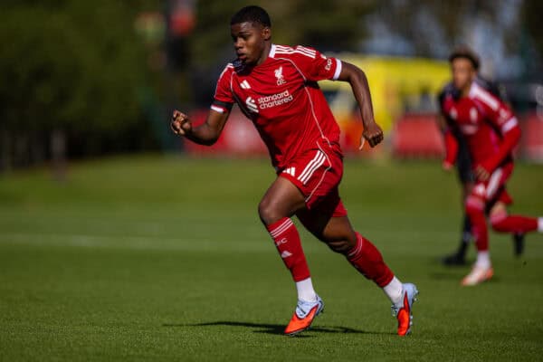 KIRKBY, ENGLAND - Sunday, September 21, 2025: Liverpool's Keyrol Figueroa during the Premier League 2 match between Liverpool FC Under-21's and Manchester United FC Under-21's at the Liverpool Academy. (Photo by David Rawcliffe/Propaganda)