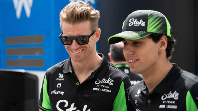 Nico Hulkenberg and Gabriel Bortoleto after practice for the 2025 Emilia Romagna Grand Prix