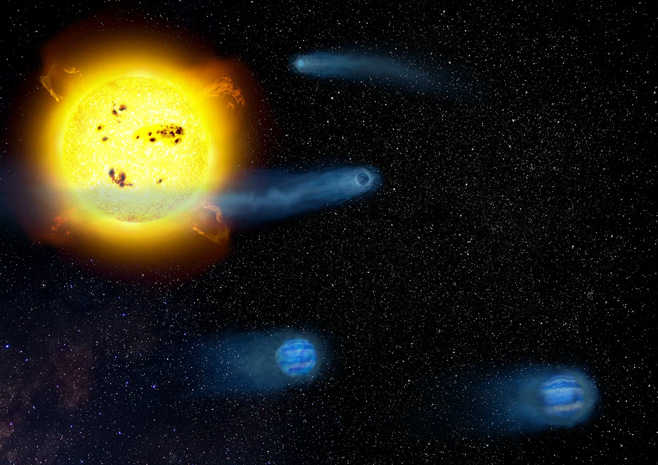 Artist's concept of the four planets of the V1298 star system. Credit - NAOJ's Astrobiology Center