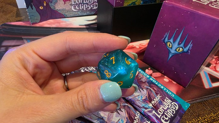 D20 that is aqua machine coloured.